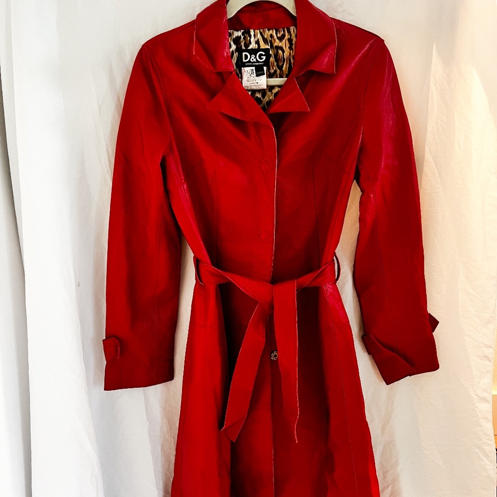 Dolce and Gabbana red leather trench coat
